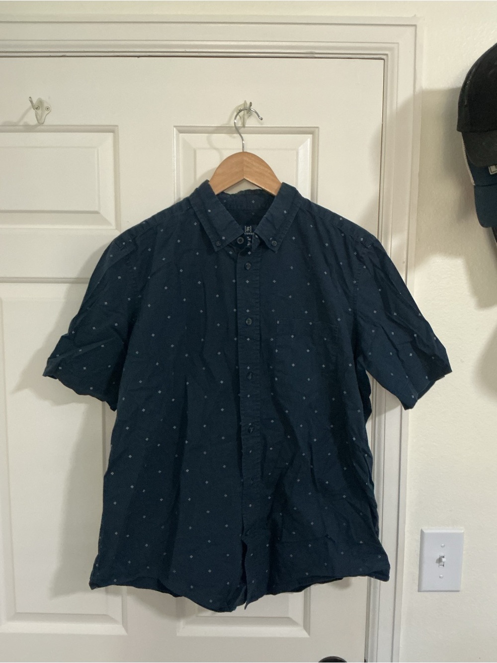 George Navy Short-Sleeve Button-Down Shirt with Micro Dot Print